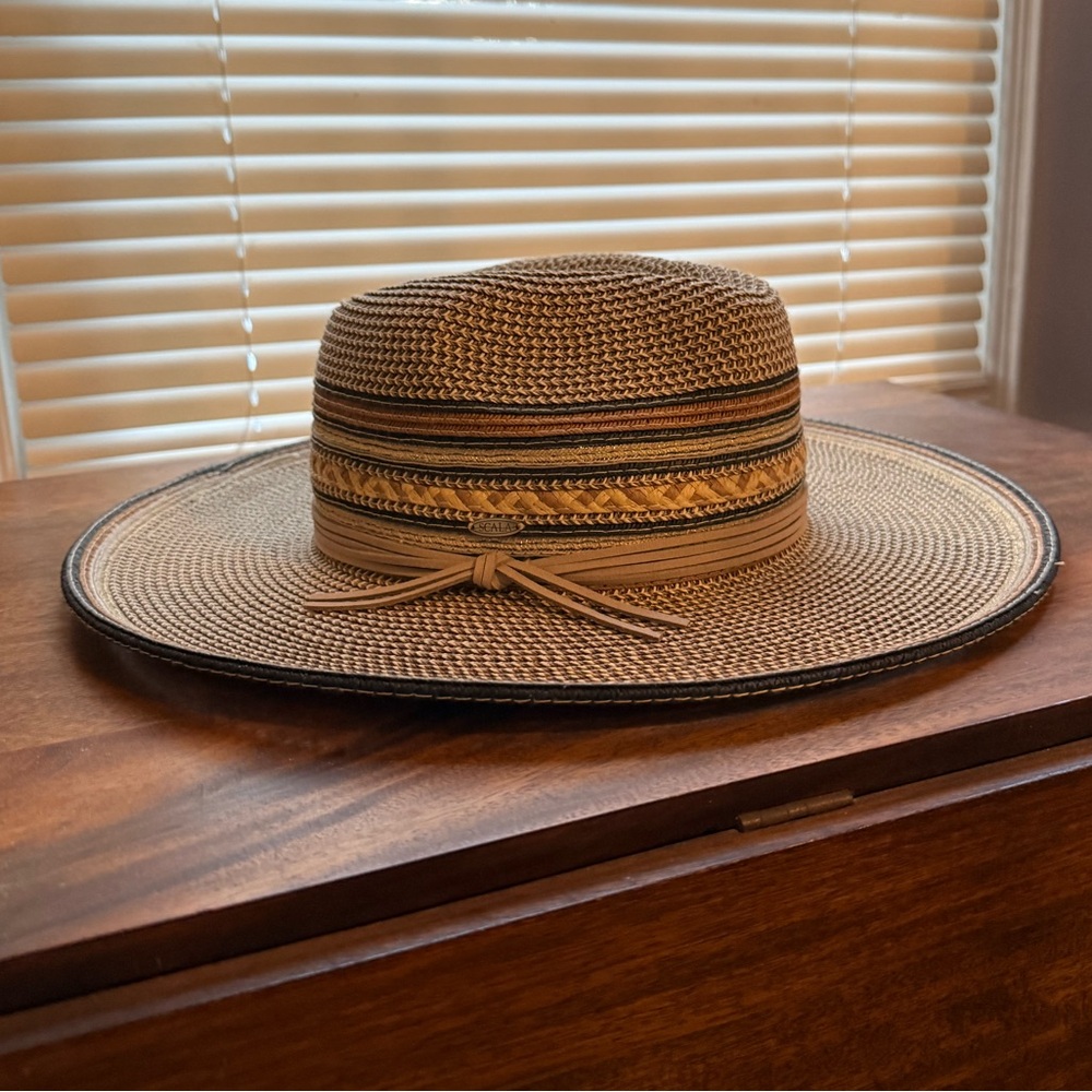 Scala Straw Sun Hat with Black and Tan Accents - Picture 5 of 8